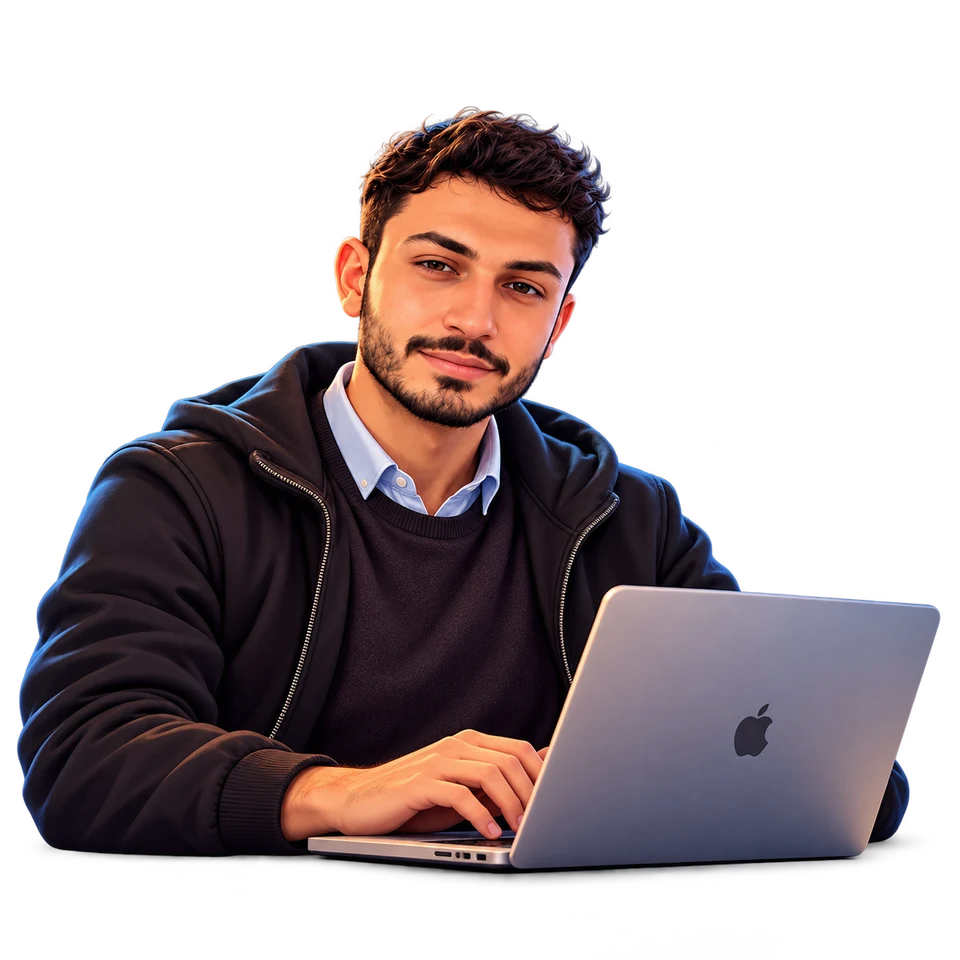 Abdel Rahman illustrated programming at his laptop